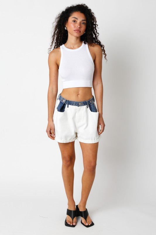 White Kenzie Contrast Denim Shorts - STYLED BY ALX COUTURESHORTS