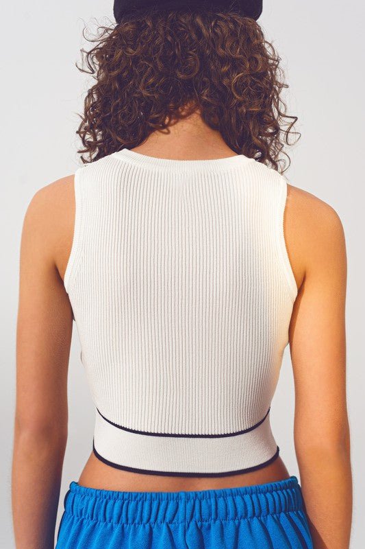 White Knitted Amour Text Tank Top - STYLED BY ALX COUTUREShirts & Tops