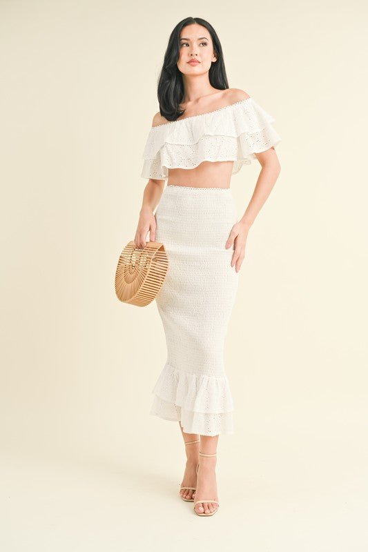White Lace Midi Skirt - STYLED BY ALX COUTUREOutfit Sets