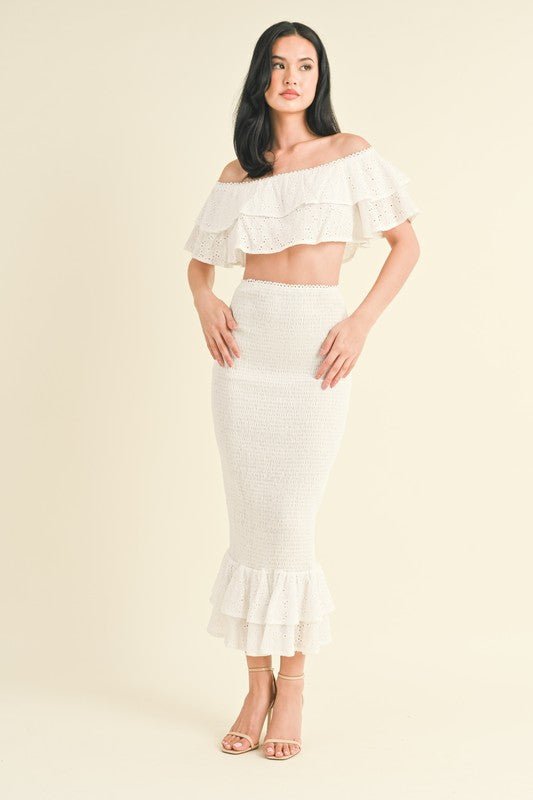 White Lace Midi Skirt - STYLED BY ALX COUTUREOutfit Sets