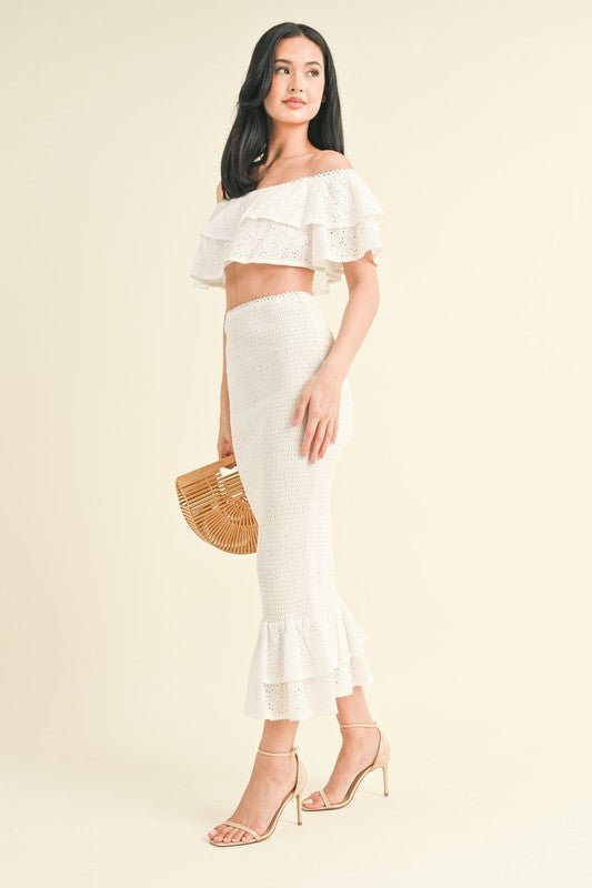 White Lace Midi Skirt - STYLED BY ALX COUTUREOutfit Sets