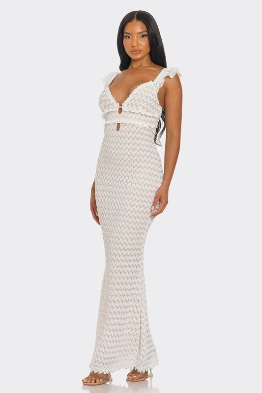 White Lace Ruffle Sleeve Maxi Dress - STYLED BY ALX COUTUREDresses