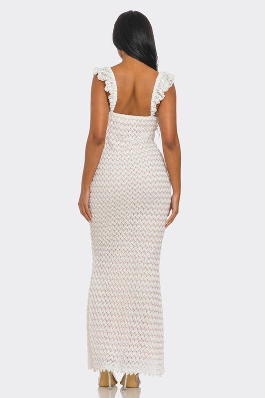 White Lace Ruffle Sleeve Maxi Dress - STYLED BY ALX COUTUREDresses