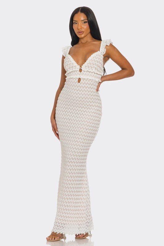 White Lace Ruffle Sleeve Maxi Dress - STYLED BY ALX COUTUREDresses