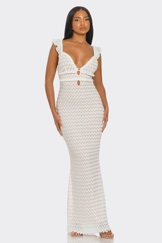 White Lace Ruffle Sleeve Maxi Dress - STYLED BY ALX COUTUREDresses