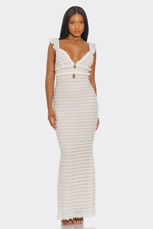 White Lace Ruffle Sleeve Maxi Dress - STYLED BY ALX COUTUREDresses