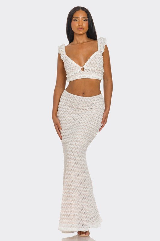 White Lace Ruffle Sleeve Mermaid Skirt Set - STYLED BY ALX COUTURESkirt Set