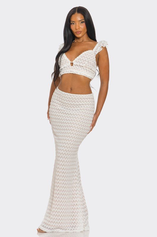 White Lace Ruffle Sleeve Mermaid Skirt Set - STYLED BY ALX COUTURESkirt Set