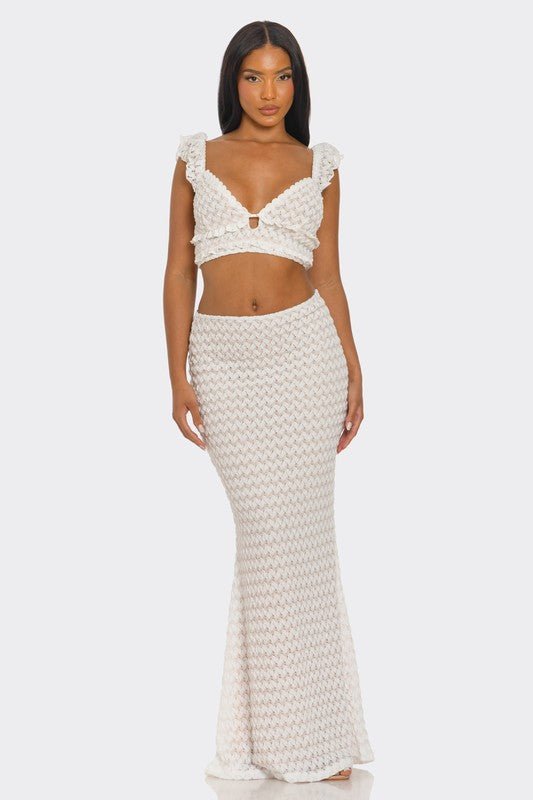 White Lace Ruffle Sleeve Mermaid Skirt Set - STYLED BY ALX COUTURESkirt Set