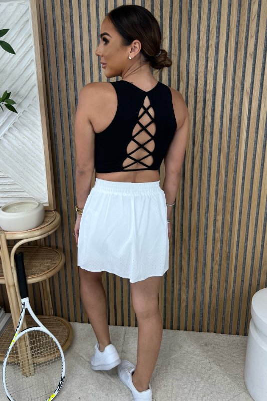 White Laser Cut Tennis Skort - STYLED BY ALX COUTURESKORTS