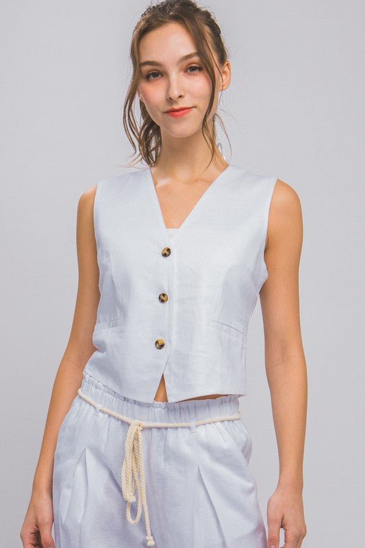 White Linen Button Down Vest Top *PRE* - STYLED BY ALX COUTUREvest