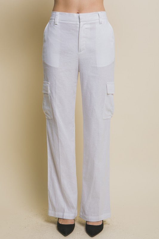 White Linen Cargo Pants - STYLED BY ALX COUTUREPANTS