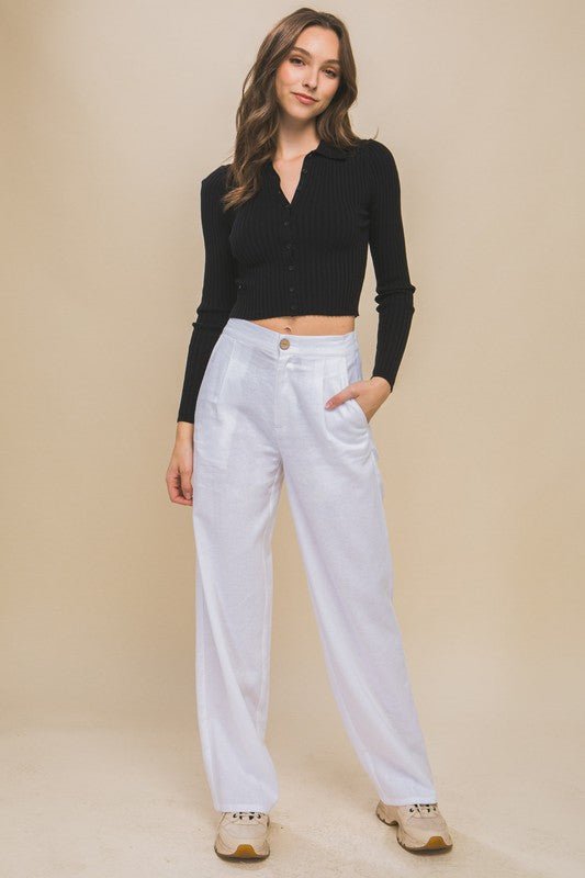 White Linen Front Creased Pants - STYLED BY ALX COUTUREPANTS