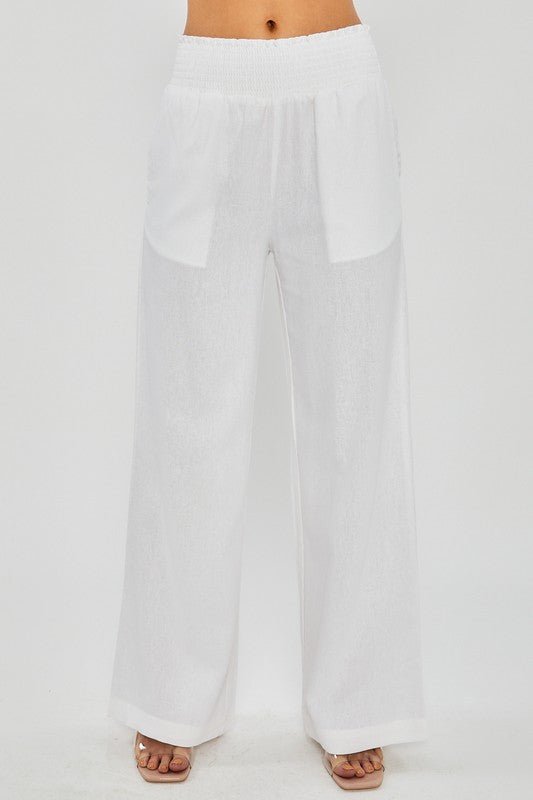 White Linen Pants with Smocked Waist - STYLED BY ALX COUTUREPANTS