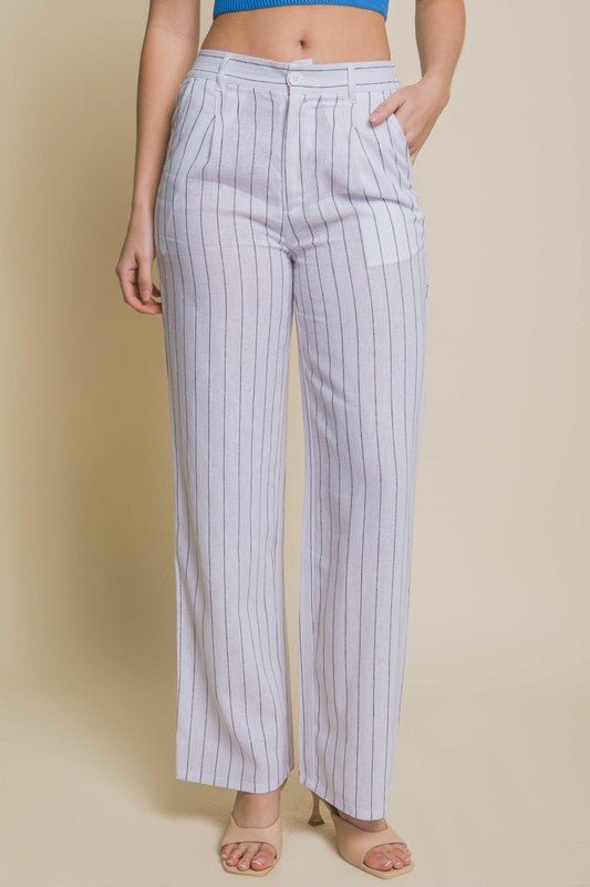 White Linen Stripe Flannel Pants - STYLED BY ALX COUTUREPANTS