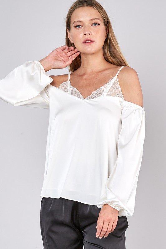 White Long Sleeve Off the Shoulder Top - STYLED BY ALX COUTURETOPS