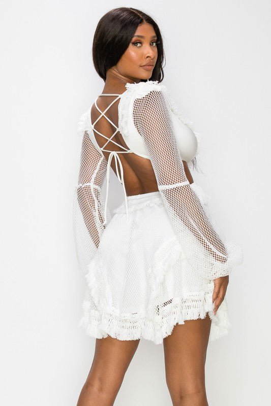 White Mesh Long Sleeve Mini Dress - STYLED BY ALX COUTUREDresses