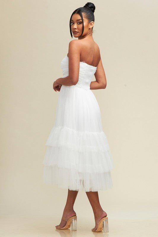 White Mesh Midi Tiered Dress - STYLED BY ALX COUTUREDRESSES