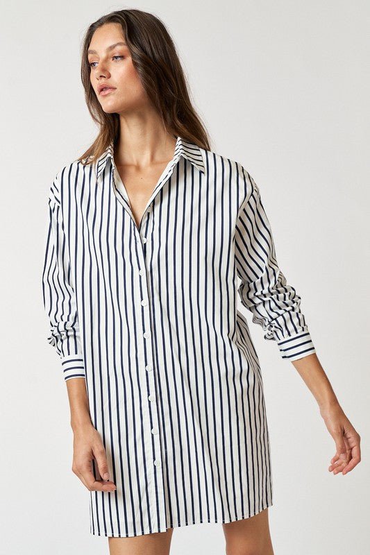 White Navy Striped Shirt Mini Dress - STYLED BY ALX COUTUREDRESS