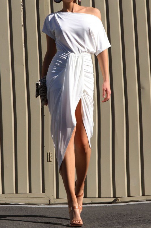 White Off Shoulder Bodycon Dress - STYLED BY ALX COUTUREDresses