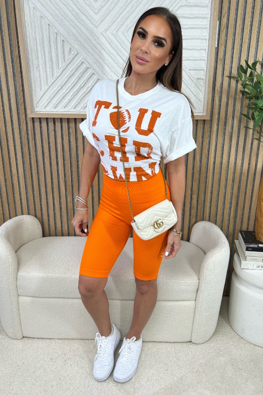 White Orange Touchdown Cropped Graphic Tee - STYLED BY ALX COUTUREShirts & Tops