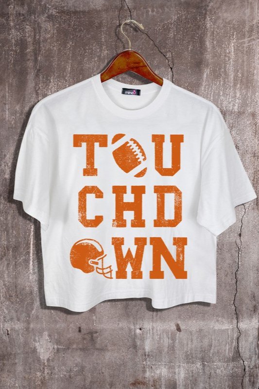 White Orange Touchdown Cropped Graphic Tee - STYLED BY ALX COUTUREShirts & Tops