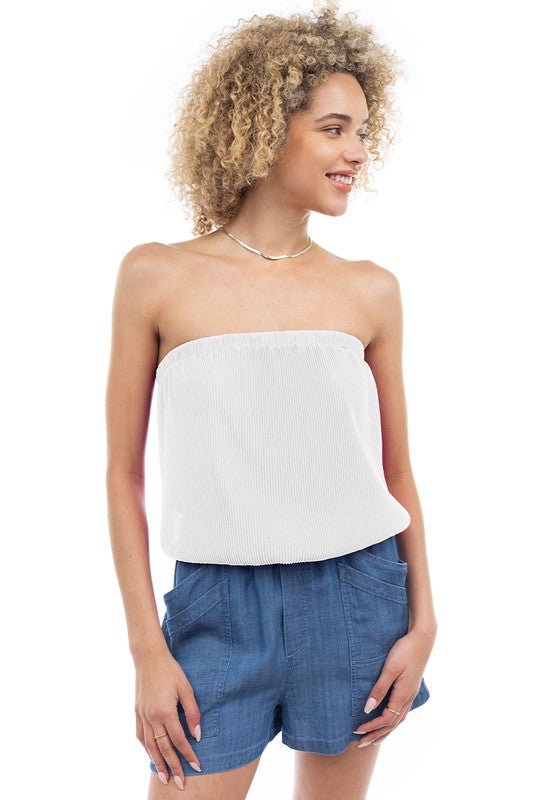 White Plisse Bubble Tube Top - STYLED BY ALX COUTUREShirts & Tops