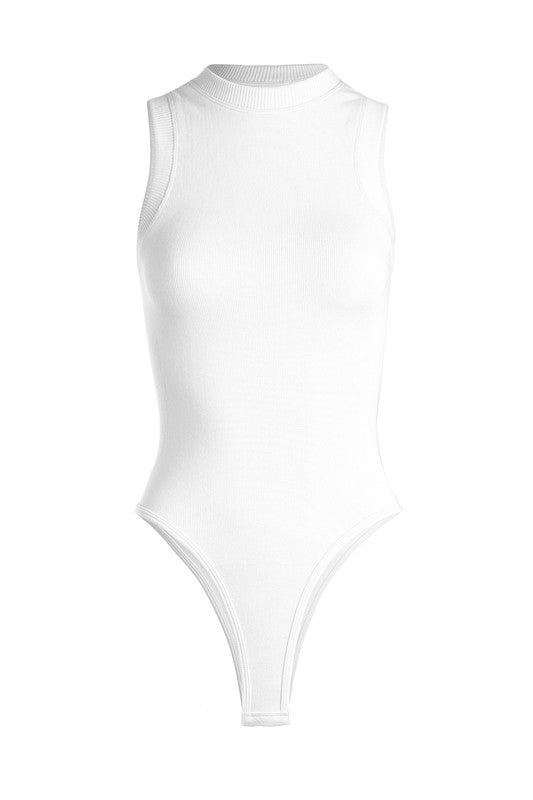 White Rayon Ribbed Thick Band Bodysuit - STYLED BY ALX COUTUREShirts & Tops