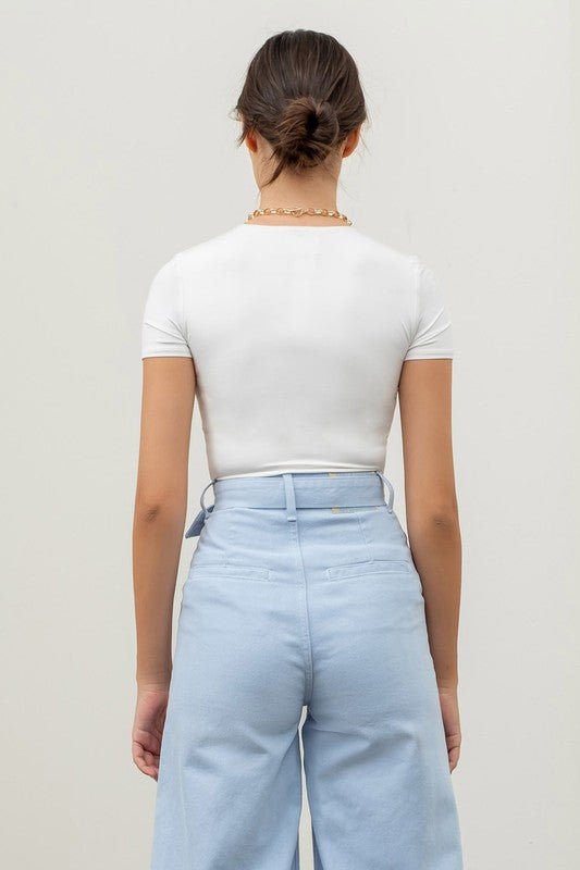 White Reversible Round Neck Crop Top - STYLED BY ALX COUTUREShirts & Tops