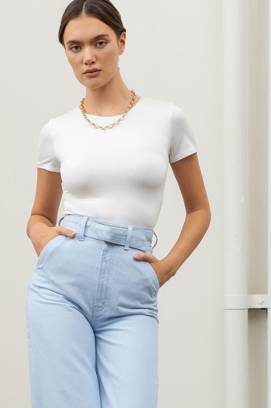 White Reversible Round Neck Crop Top - STYLED BY ALX COUTUREShirts & Tops