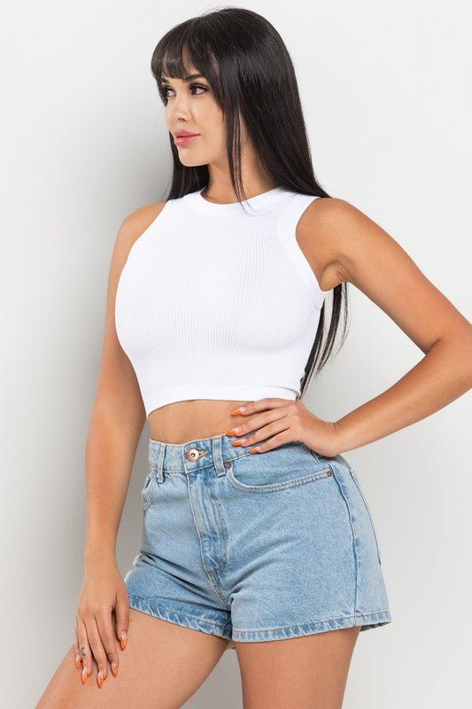 White Ribbed Sleeveless Crop Top - STYLED BY ALX COUTUREShirts & Tops
