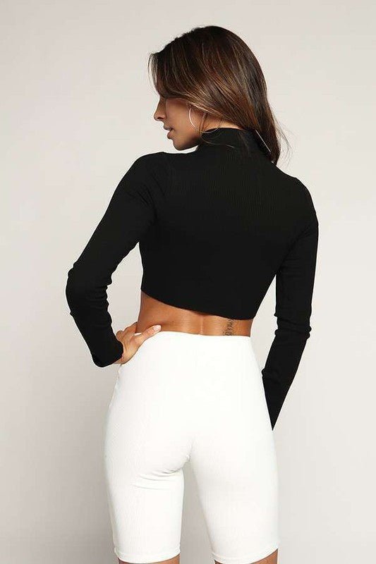 White Ribbed Turtle neck Long sleeve Crop Top - STYLED BY ALX COUTUREShirts & Tops