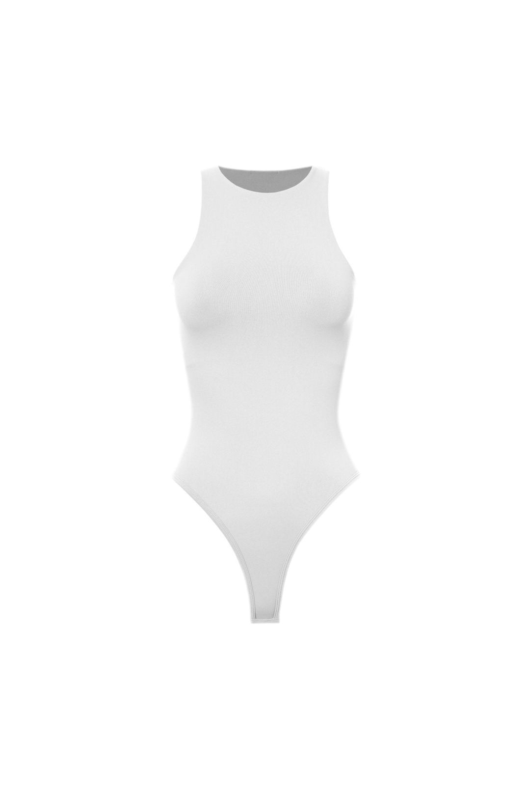 White Round Neck Sleeveless Bodysuit - STYLED BY ALX COUTUREBODYSUITS