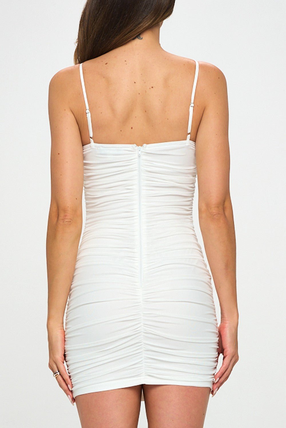 White Ruched Bodycon Mini Dress - STYLED BY ALX COUTUREDresses