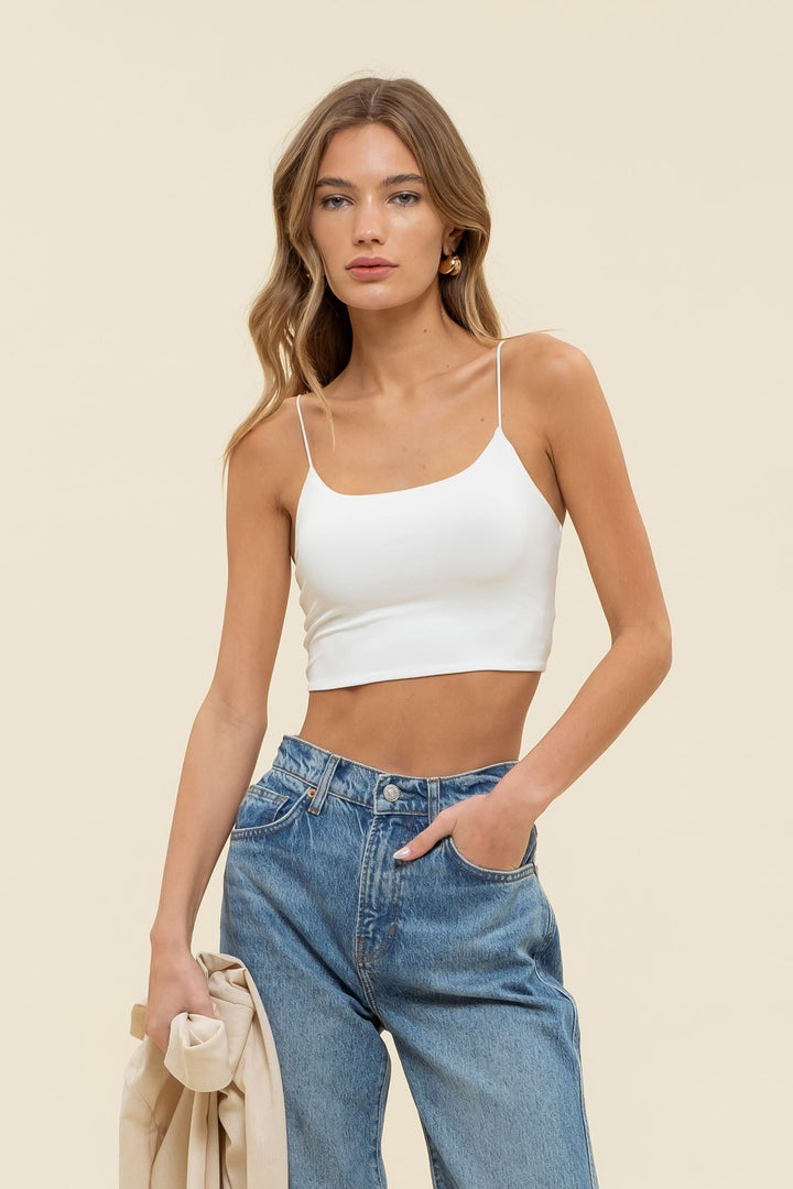 White Seamless Cropped Knit Cami Top - STYLED BY ALX COUTURETOPS