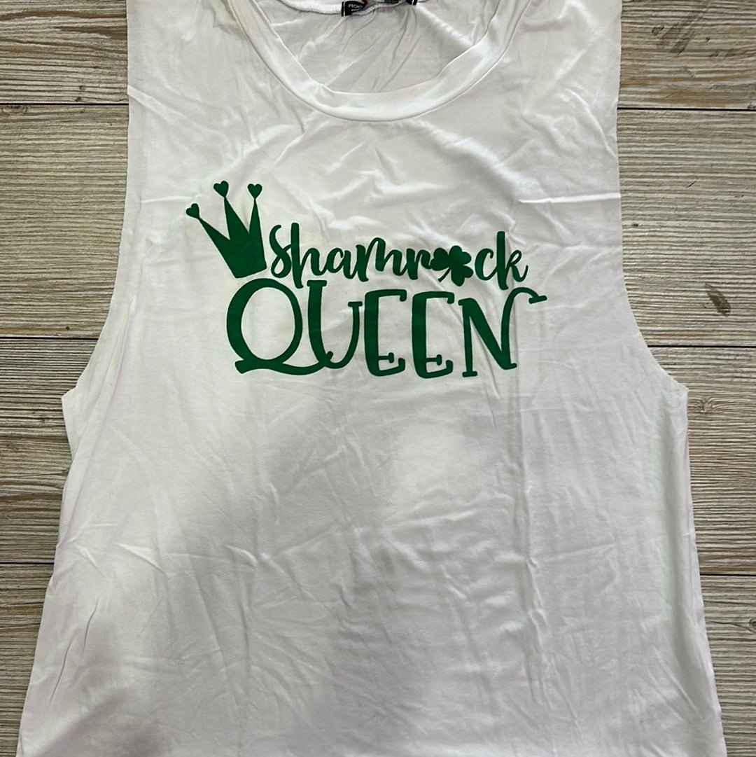 White Shamrock Queen Muscle Tank - STYLED BY ALX COUTUREShirts & Tops