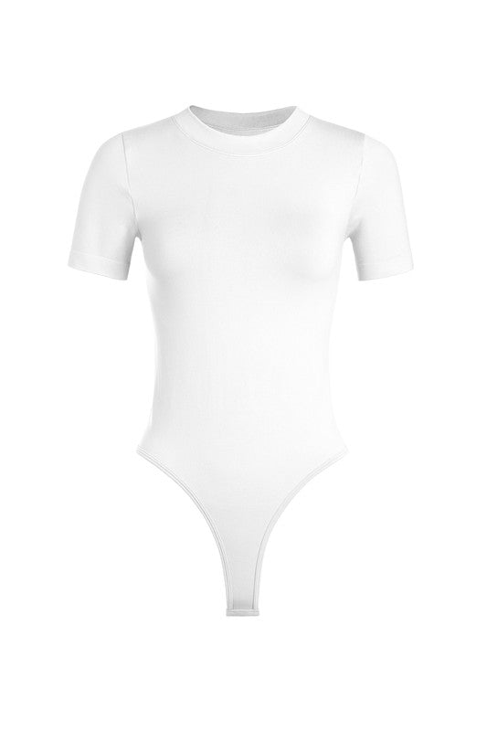 White Shortsleeve Smooth Tee Bodysuit - STYLED BY ALX COUTUREShirts & Tops
