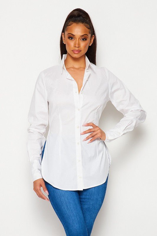 White Solid Cotton Shirt - STYLED BY ALX COUTUREShirts & Tops