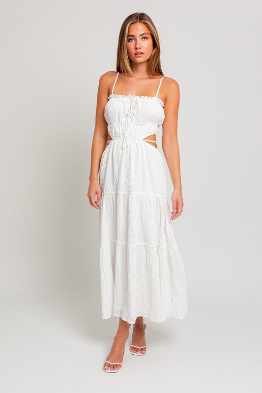 White Spaghetti Ruffle Maxi Dress - STYLED BY ALX COUTUREDRESS