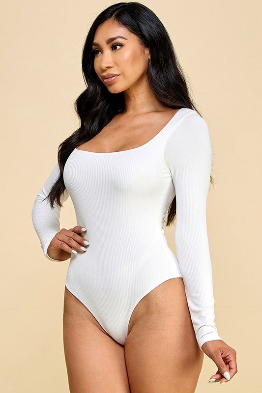 White Squared Neck Double Layered Bodysuit - STYLED BY ALX COUTUREBODYSUIT