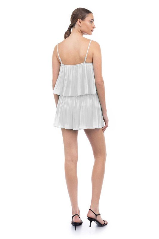 White Strappy Short Pleated Romper - STYLED BY ALX COUTUREJumpsuits & Rompers