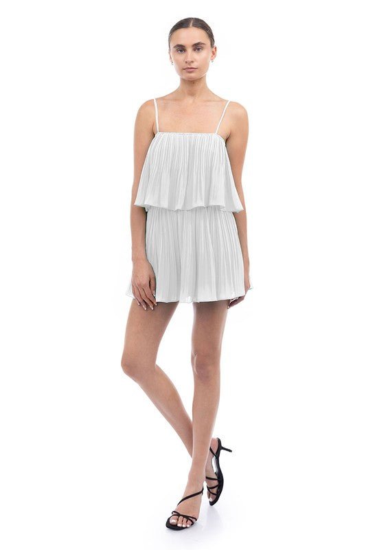 White Strappy Short Pleated Romper - STYLED BY ALX COUTUREJumpsuits & Rompers