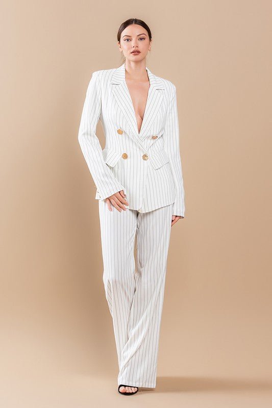 White Stripe Jacket Suit Set - STYLED BY ALX COUTUREOutfit Sets