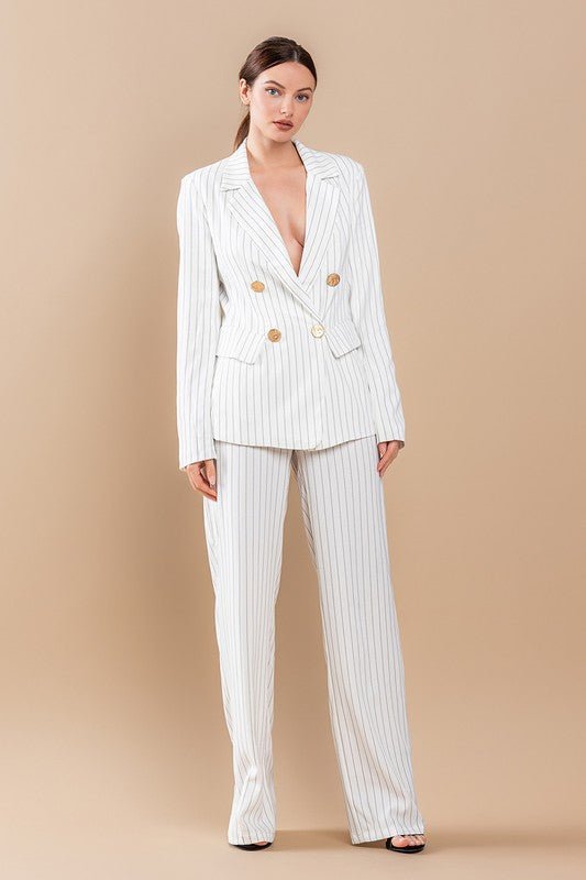 White Stripe Jacket Suit Set - STYLED BY ALX COUTUREOutfit Sets