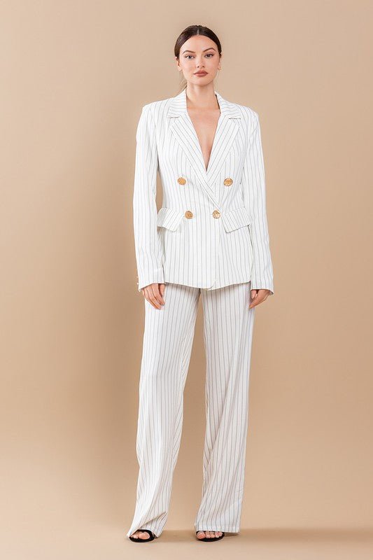 White Stripe Jacket Suit Set - STYLED BY ALX COUTUREOutfit Sets