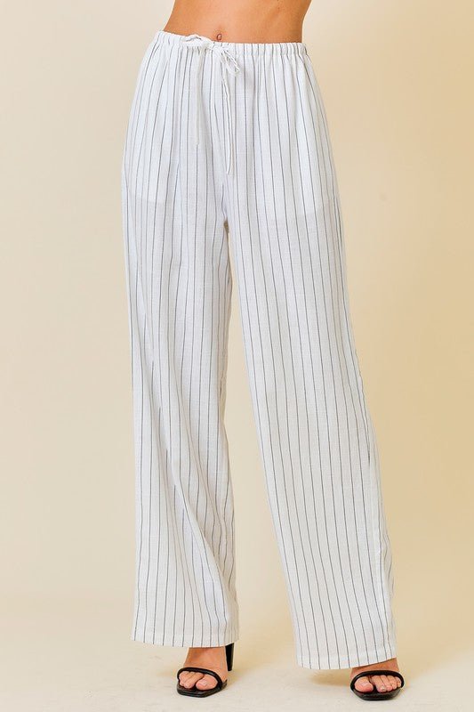 White Striped Set Linen Wide - Leg Pants with a Crop Top - STYLED BY ALX COUTUREOutfit Sets