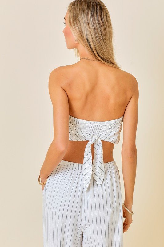 White Striped Set Linen Wide - Leg Pants with a Crop Top - STYLED BY ALX COUTUREOutfit Sets