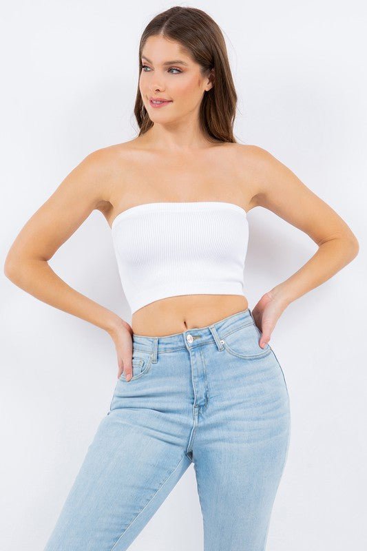 White Thick Ribbed Bandeau - STYLED BY ALX COUTUREShirts & Tops