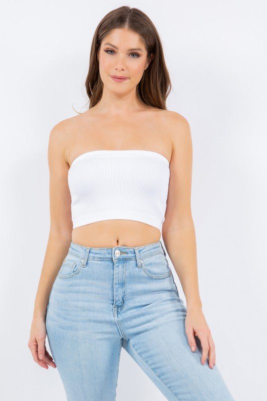 White Thick Ribbed Bandeau - STYLED BY ALX COUTUREShirts & Tops