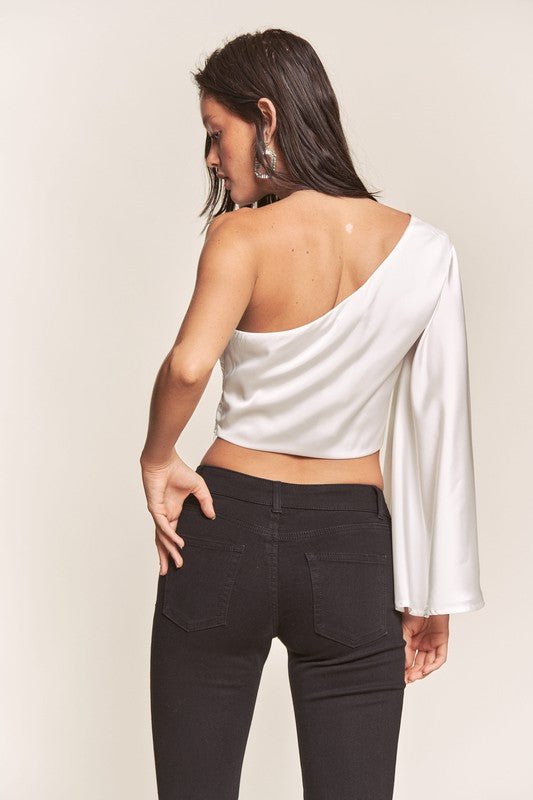 White Twisted Front Bell Sleeve Crop Top - STYLED BY ALX COUTUREClothing